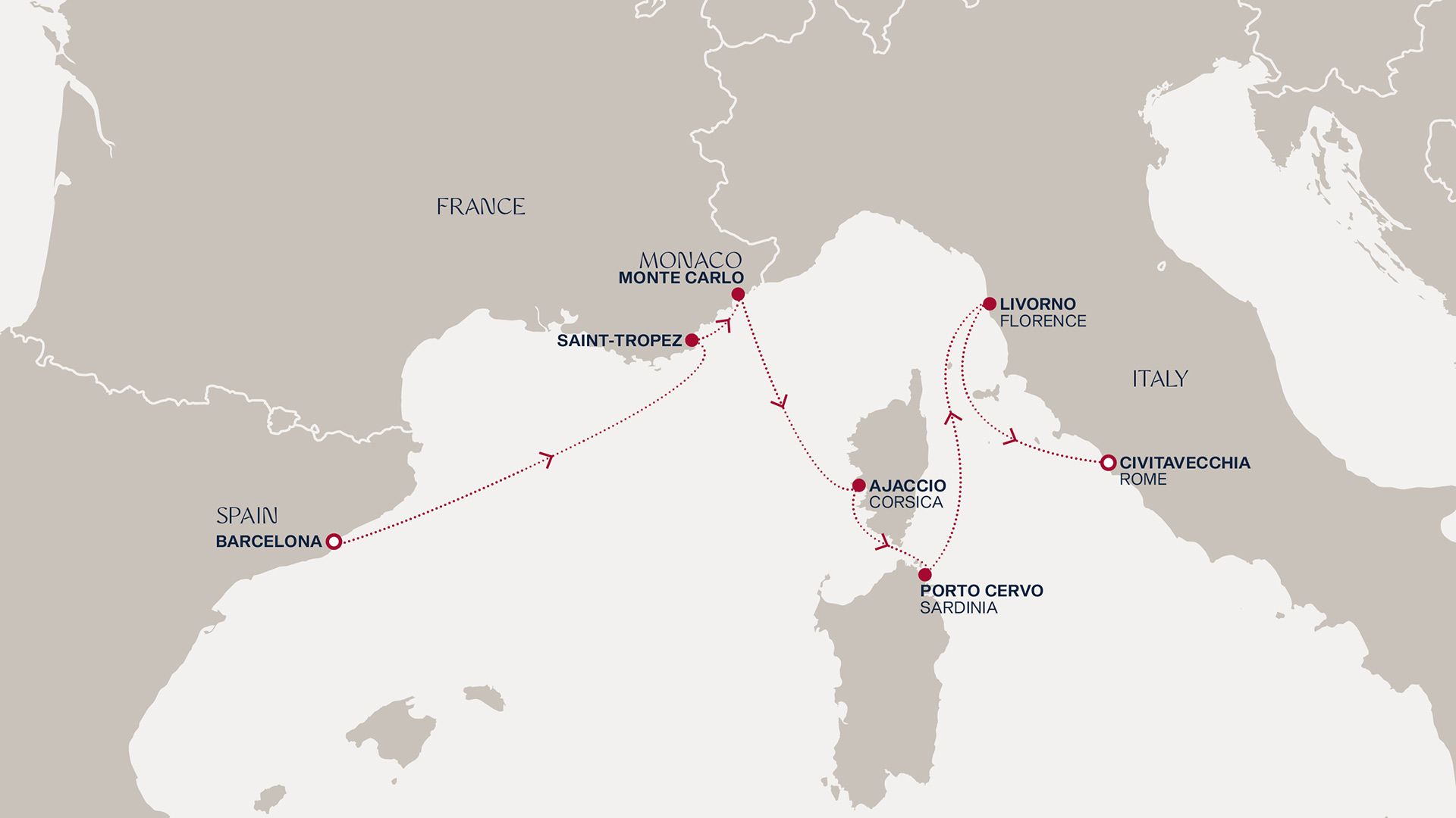 A Journey from Barcelona to Civitavecchia Itinerary Map